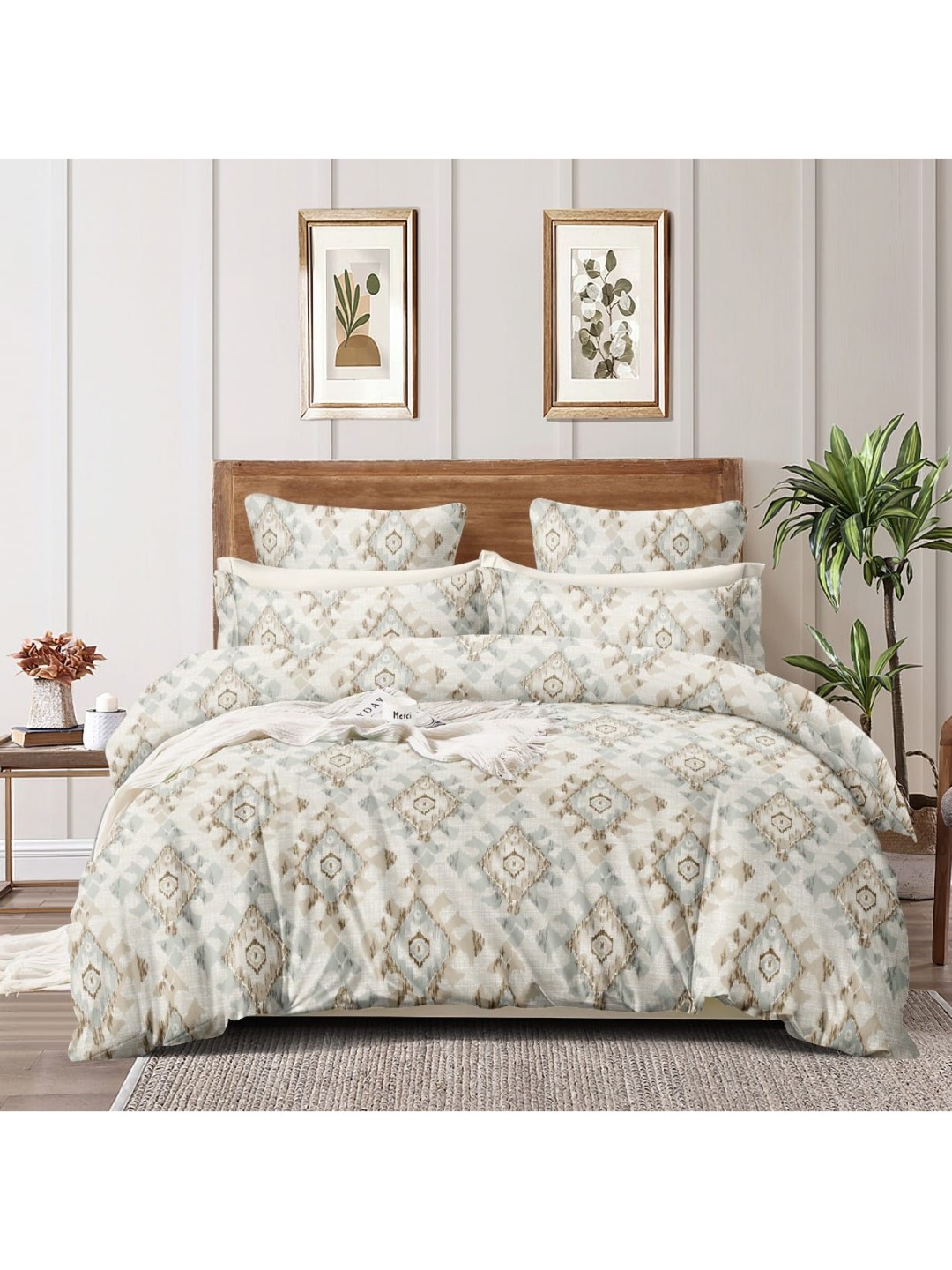 

INDHOME LIFE Blue Abstract Cotton 210 TC Fitted Queen Bedsheet with 2 Pillow Covers