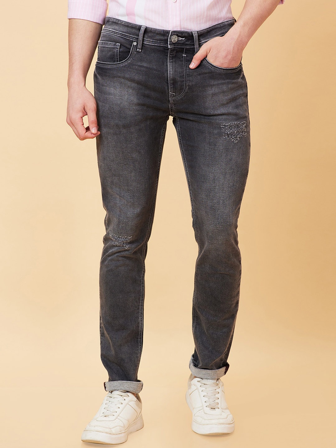 

Being Human Men Skinny Fit Low Distress Heavy Fade Jeans, Grey