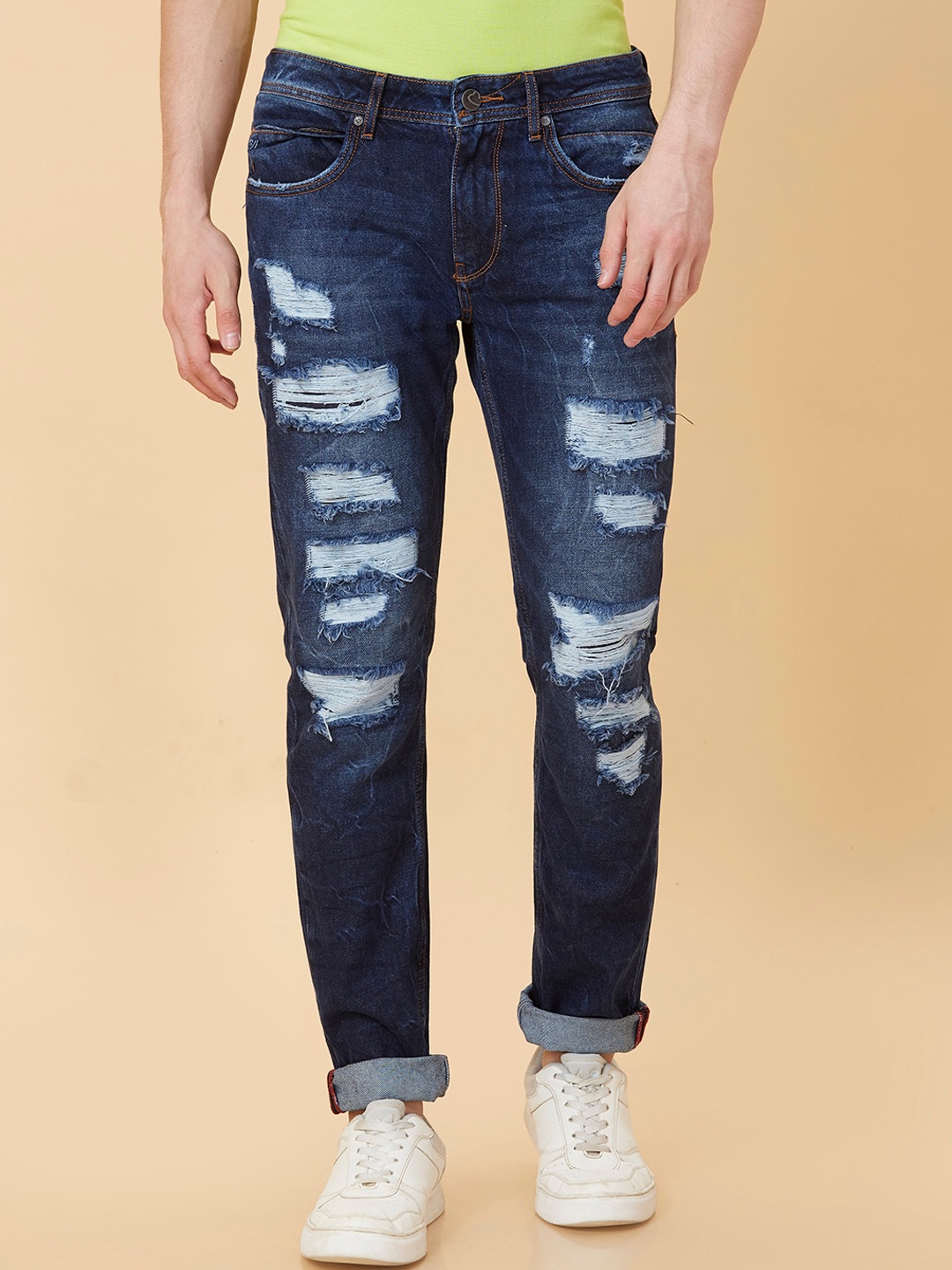

Being Human Men Slim Fit Highly Distressed Heavy Fade Stretchable Jeans, Blue