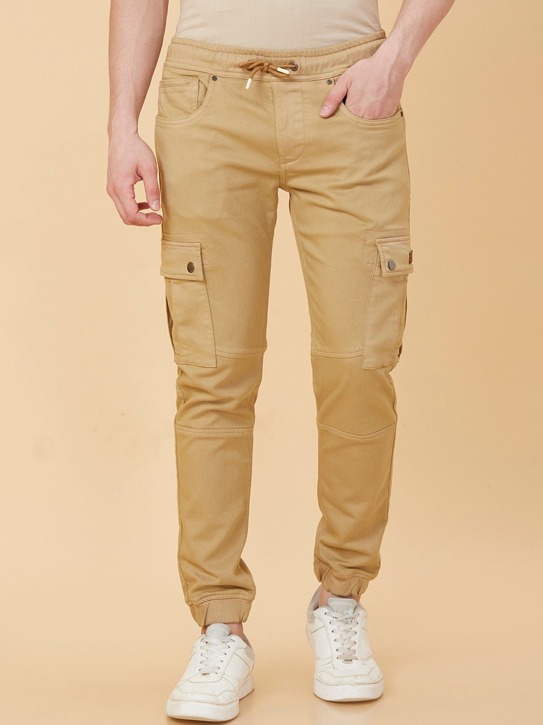 

Being Human Men Mid-Rise Cargo Trousers, Beige