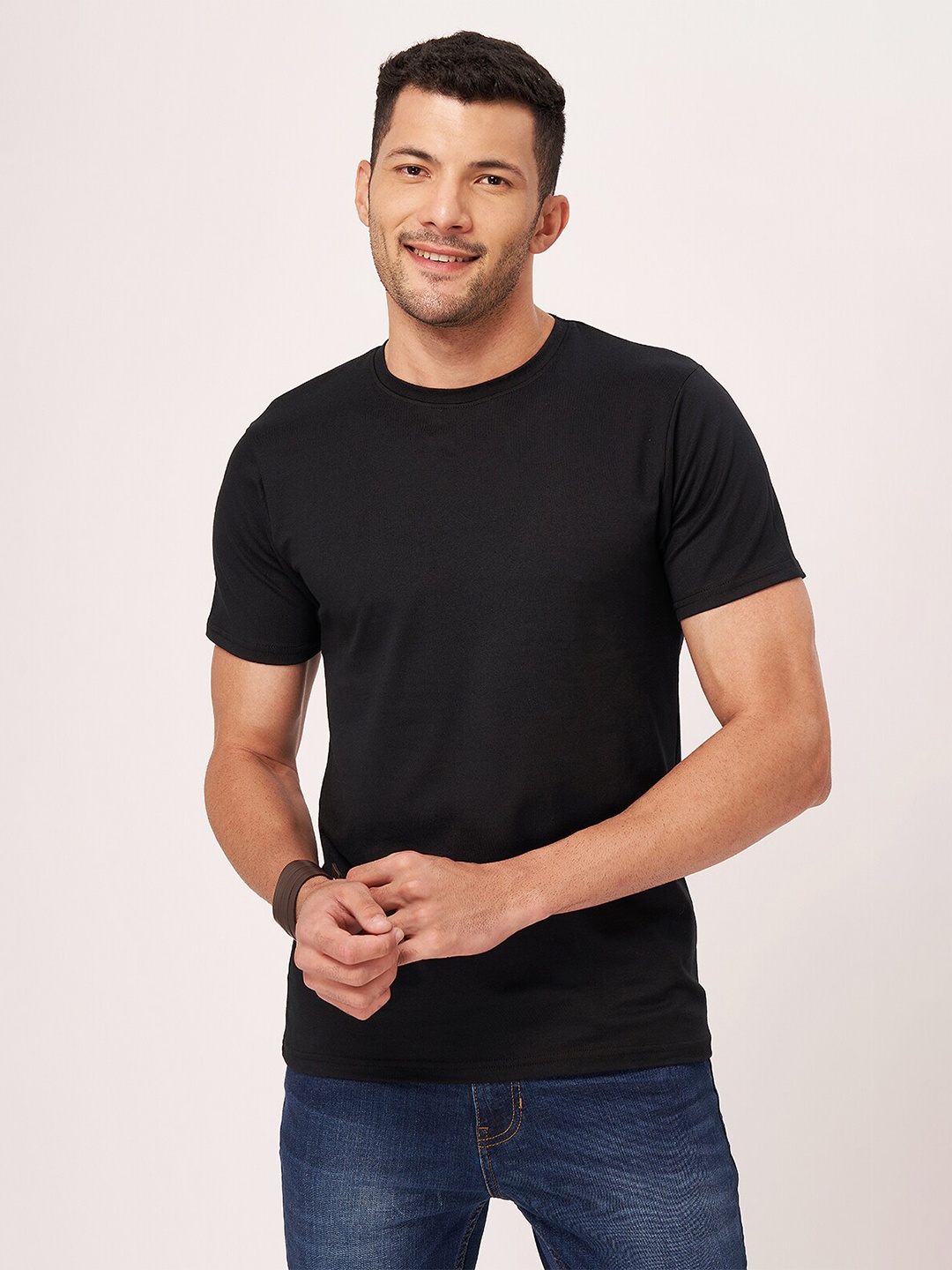 

ZU Round Neck Pure Cotton Casual T-shirt, Black