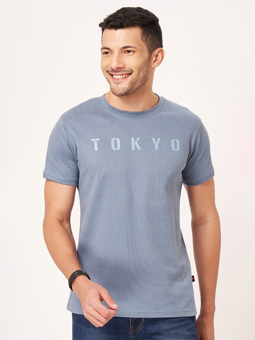 ZU Typography Printed Pure Cotton T-shirt, Blue