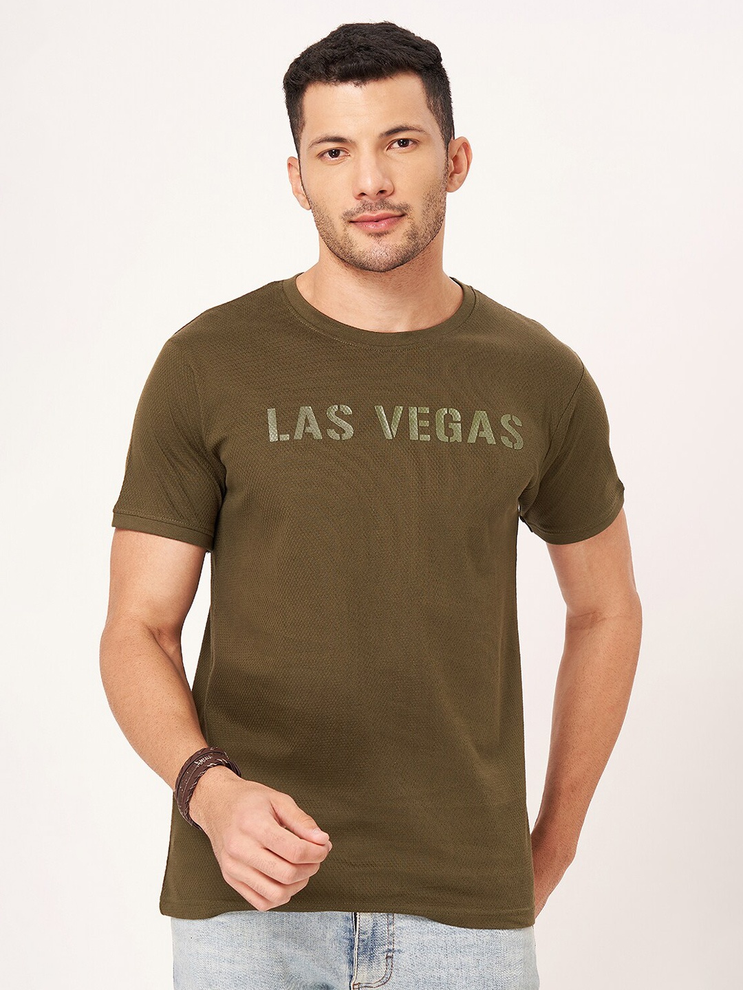ZU Typography Printed Pure Cotton T-shirt, Olive