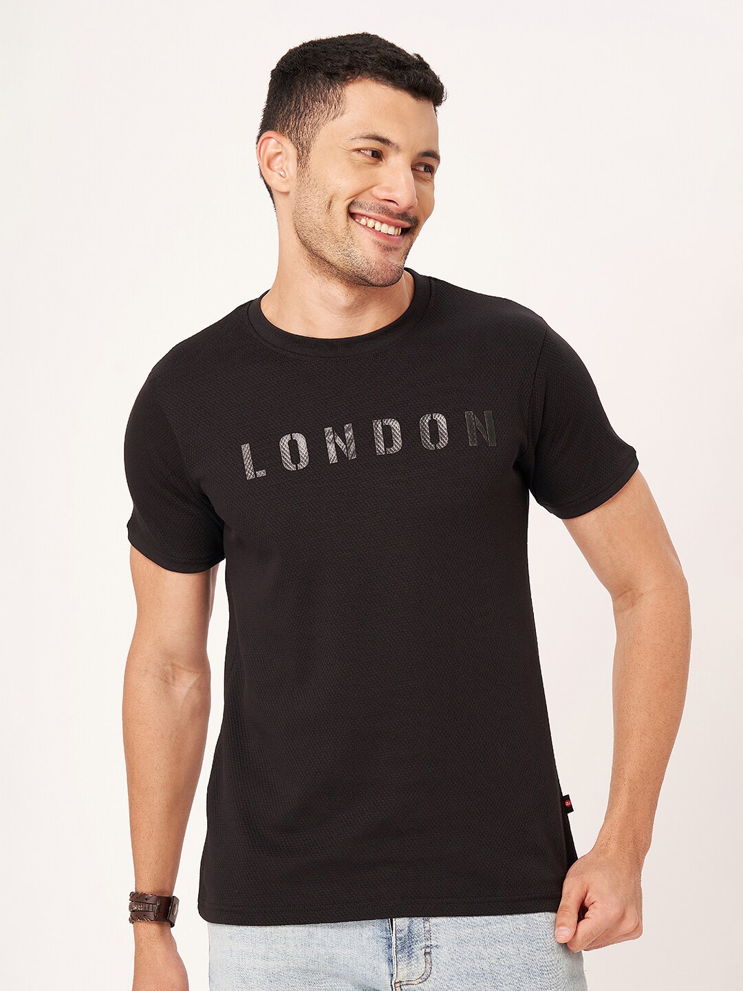

ZU Typography Printed Pure Cotton T-shirt, Black
