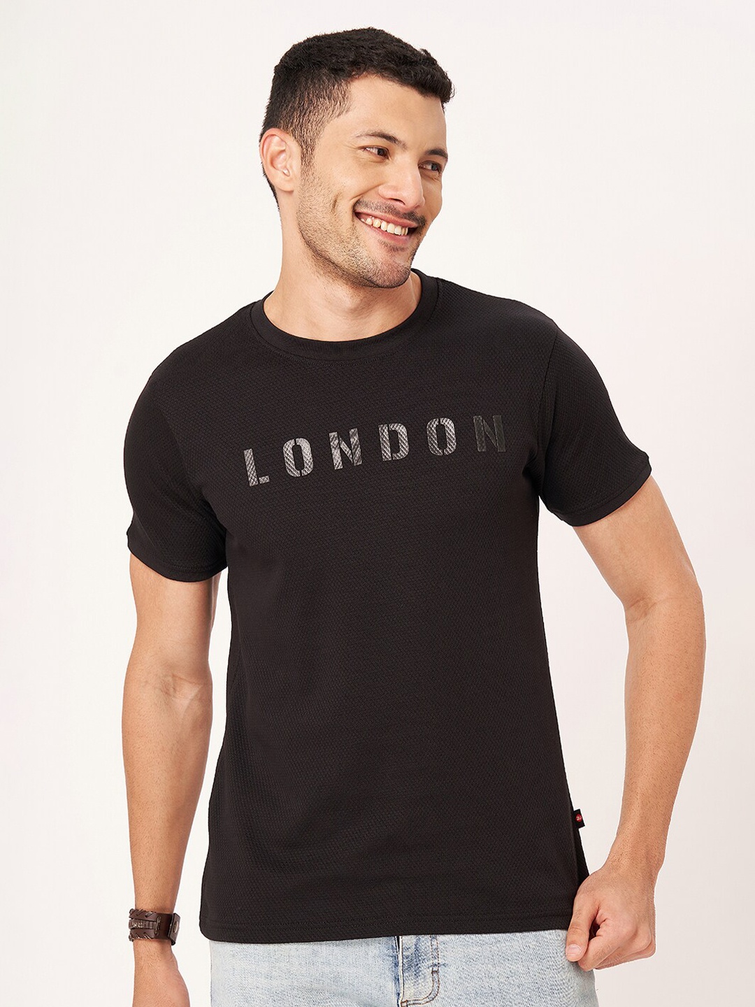 ZU Typography Printed Pure Cotton T-shirt, Black