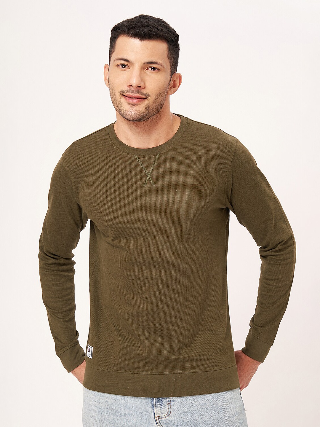 

ZU Round Neck Pure Cotton Pullover Sweatshirt, Olive