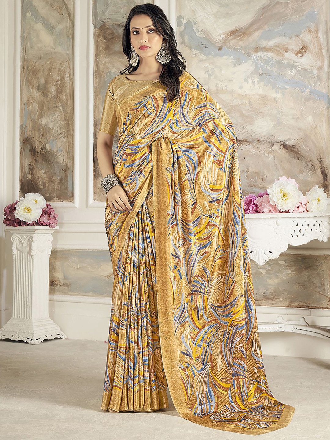 

Mitera Abstract Printed Saree, Mustard