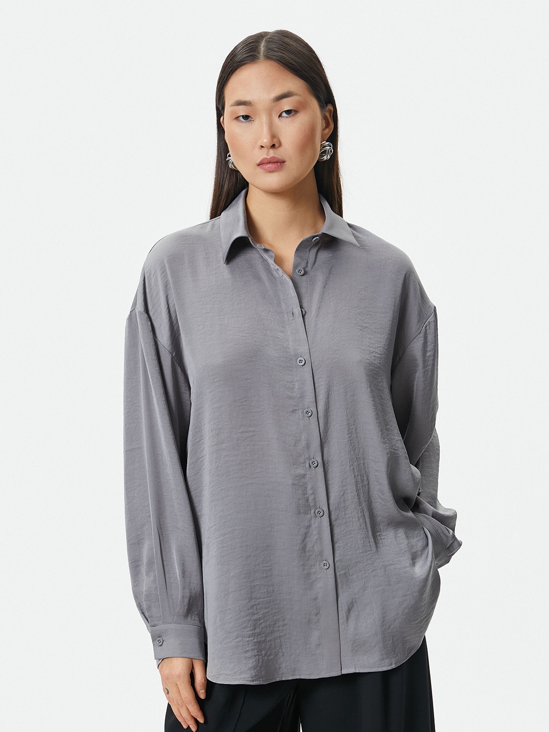 

Koton Spread Collar Longline Casual Shirt, Grey