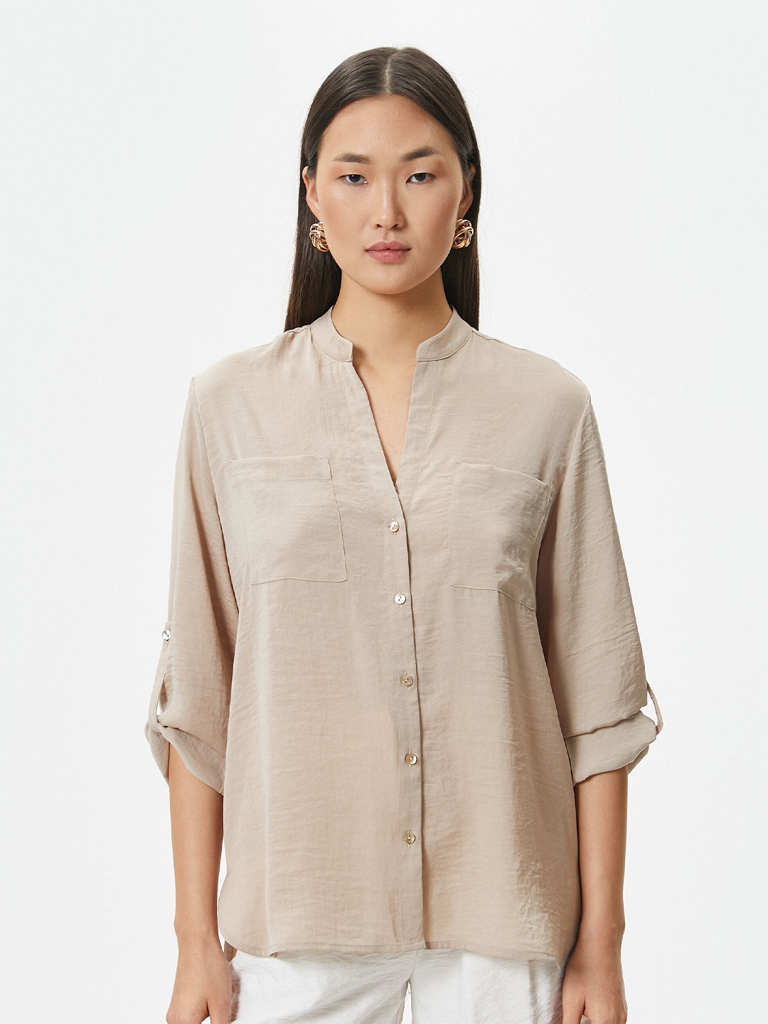 

Koton Mandarin Collar Casual Shirt, Beige