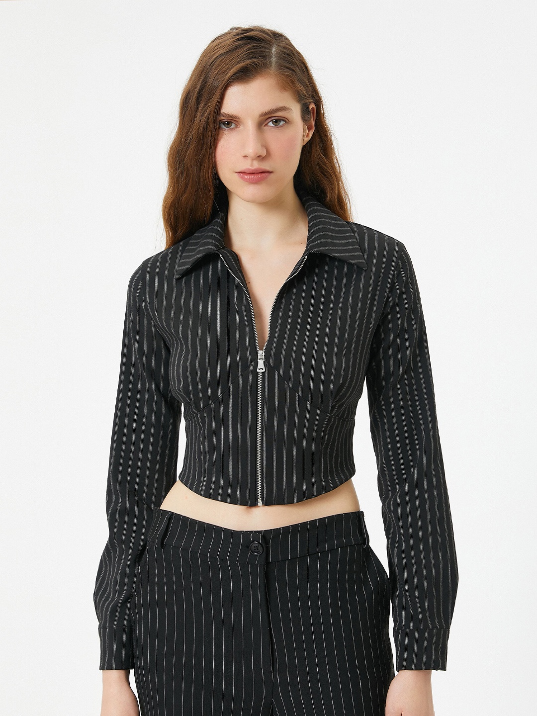 

Koton Striped Crop Casual Shirt, Black
