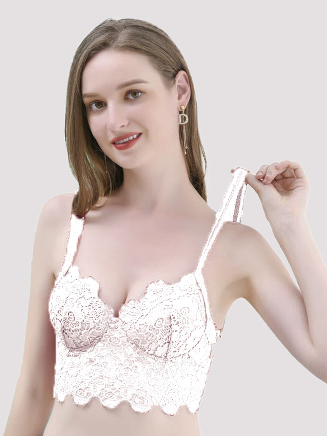 

FIMBUL Floral Half Coverage Lightly Padded Bralette Bra, White