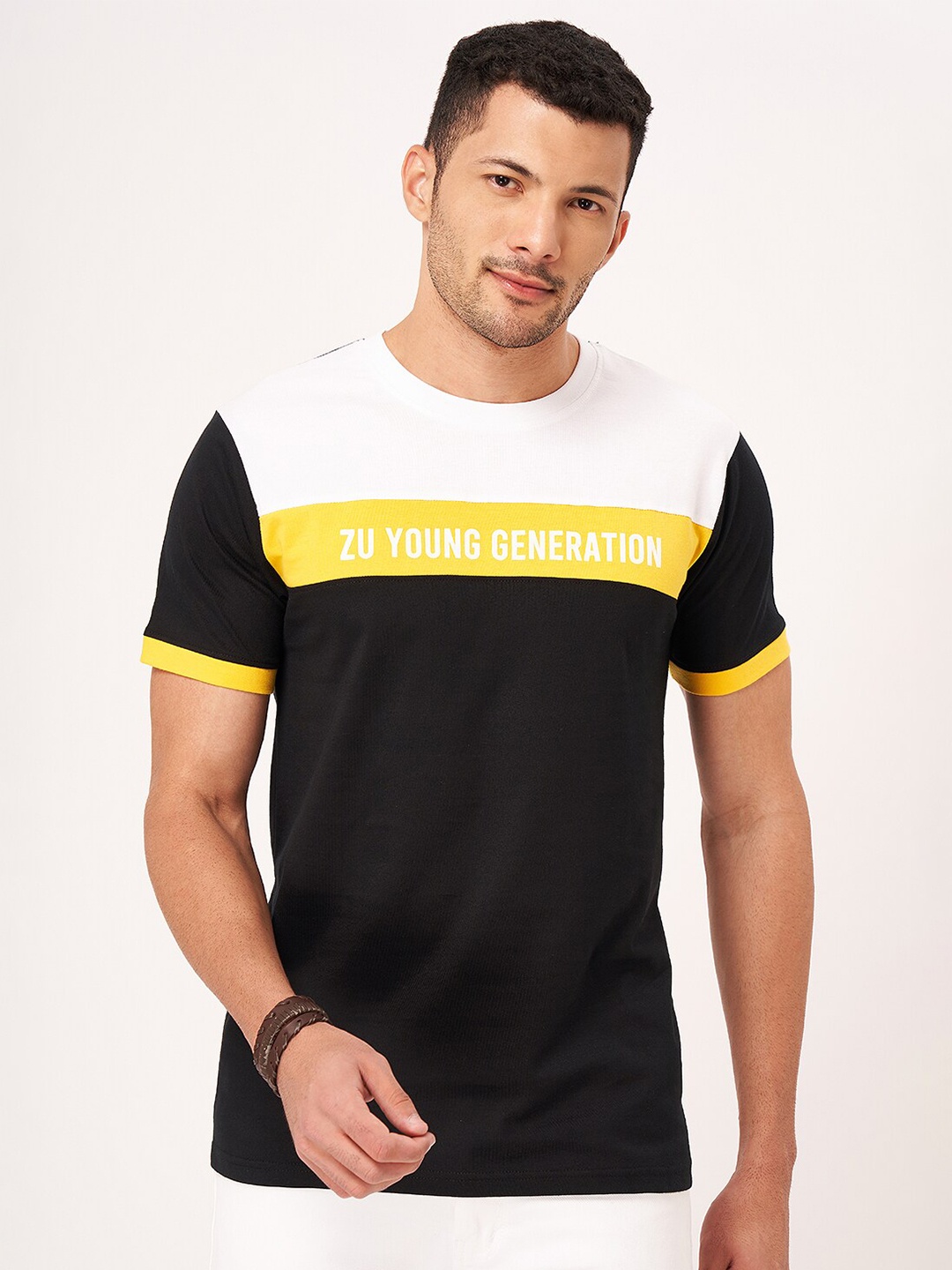 

ZU Colourblocked Pure Cotton T-shirt, Black