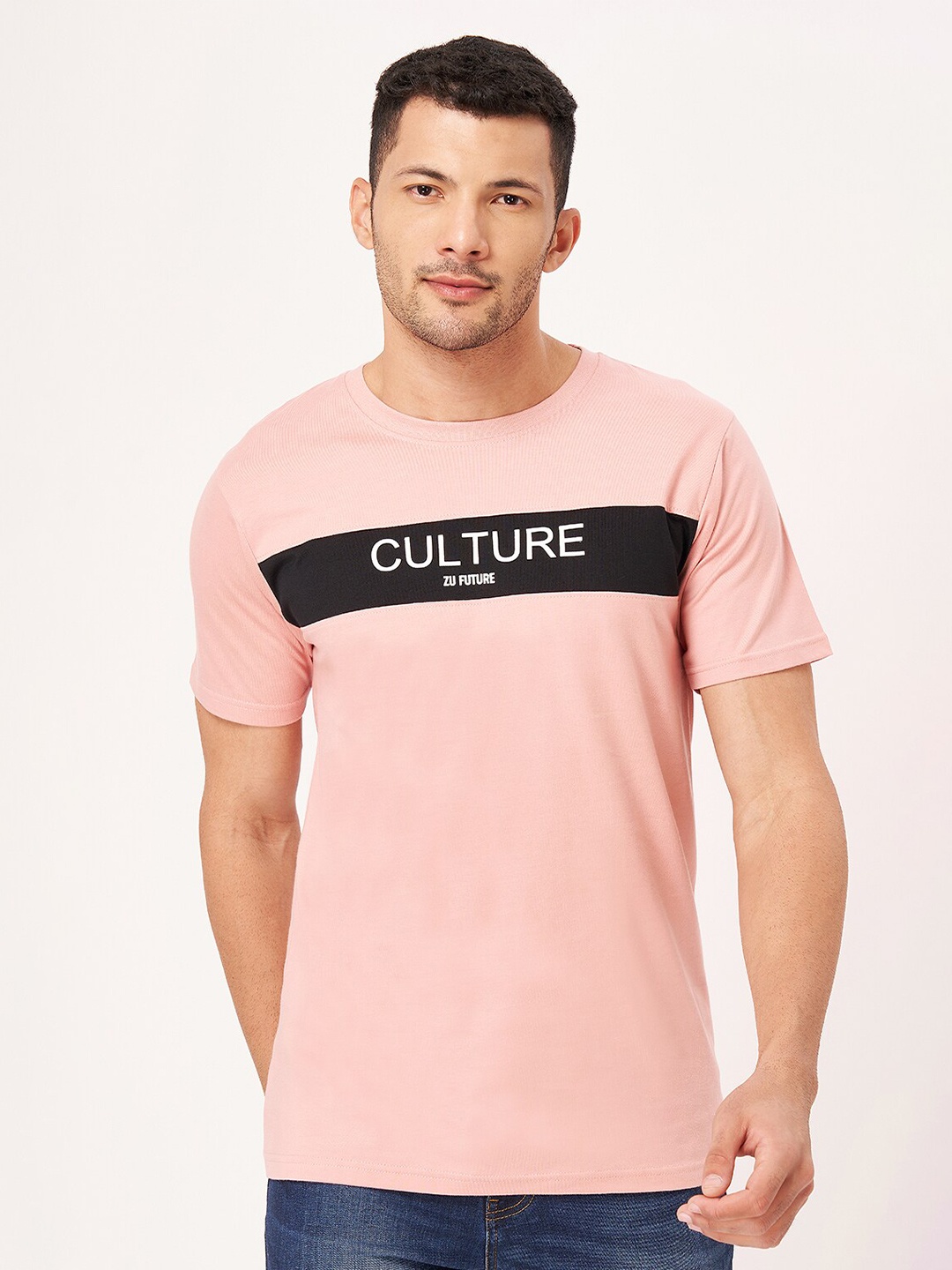 ZU Typography Printed Pure Cotton T-shirt, Pink