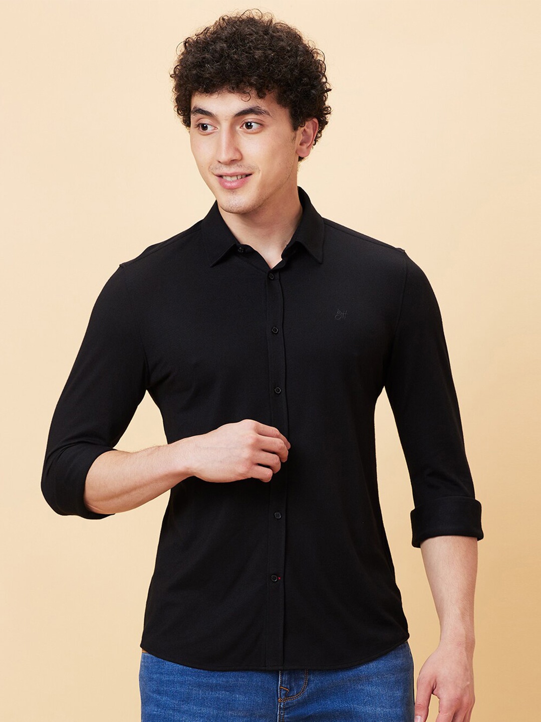 

Being Human Spread Collar Slim Fit Casual Shirt, Black
