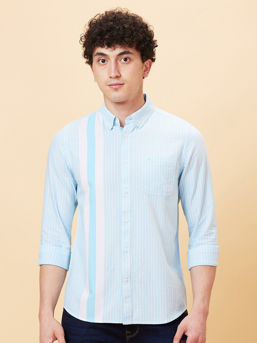 

Being Human Button-Down Collar Slim Fit Striped Casual Shirt, Blue