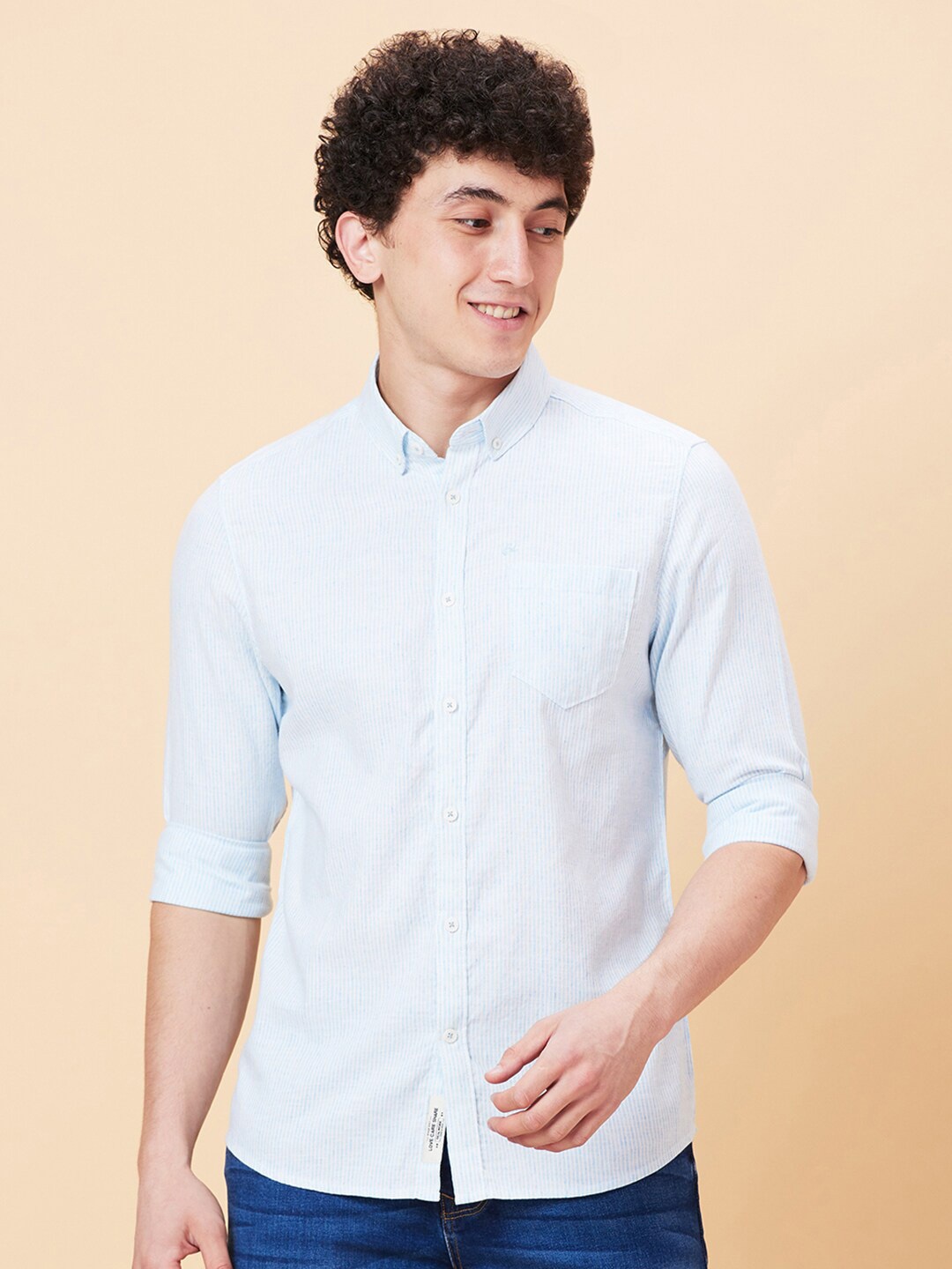 

Being Human Slim Fit Vertical Striped Button-Down Collar Casual Shirt, Blue