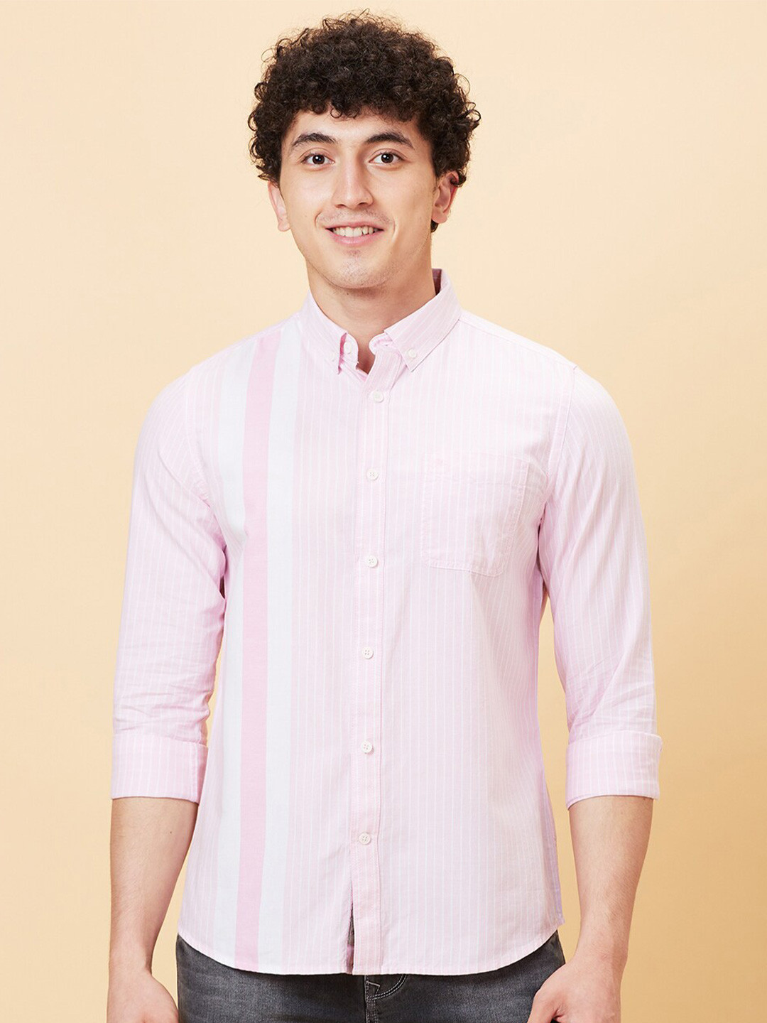 

Being Human Slim Fit Vertical Striped Button-Down Collar Casual Shirt, Pink