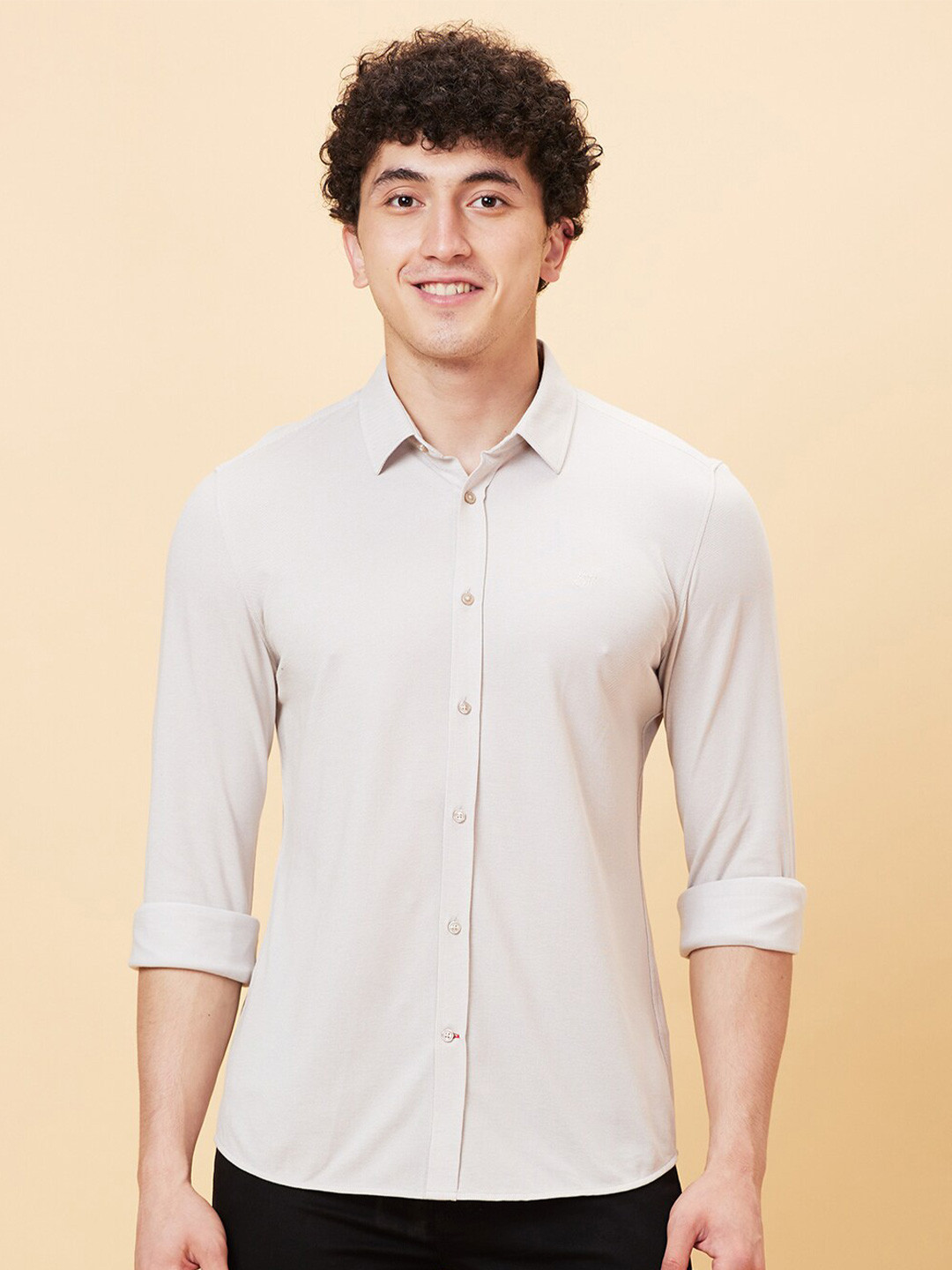 

Being Human Slim Fit Spread Collar Long Sleeves Casual Shirt, Cream