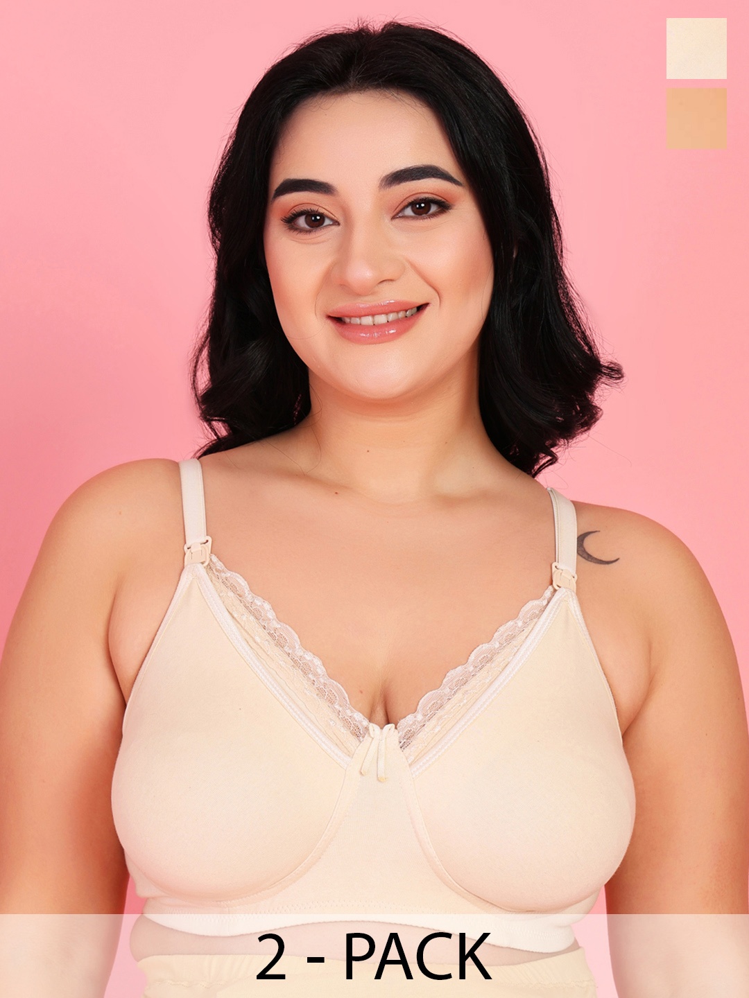 

MAMMA PRESTO Pack Of 2 Maternity Anti Microbial Medium Coverage Cotton Bra, Orange