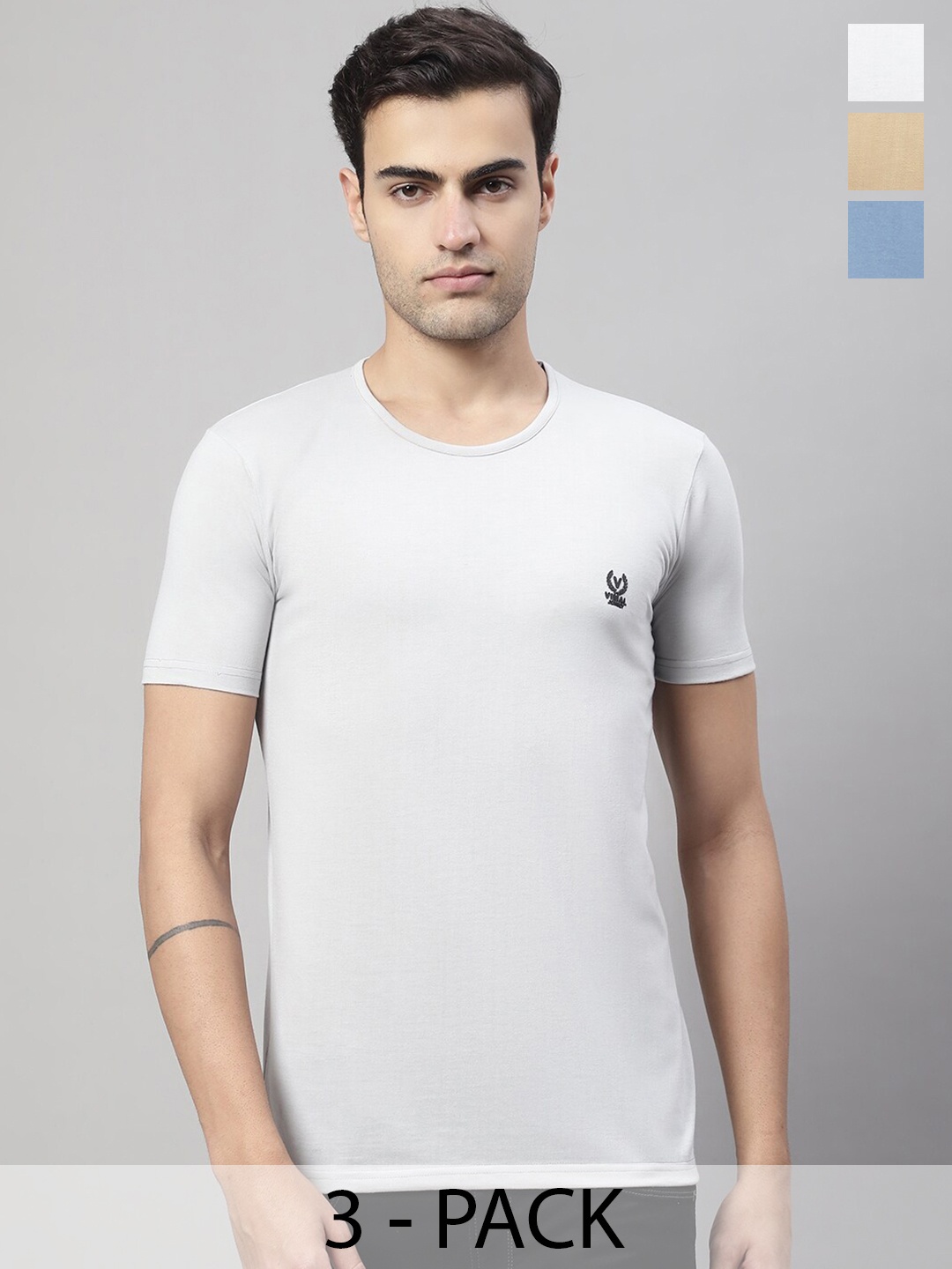 

VIMAL JONNEY Pack Of 3 Round Neck Cotton T-shirt, White