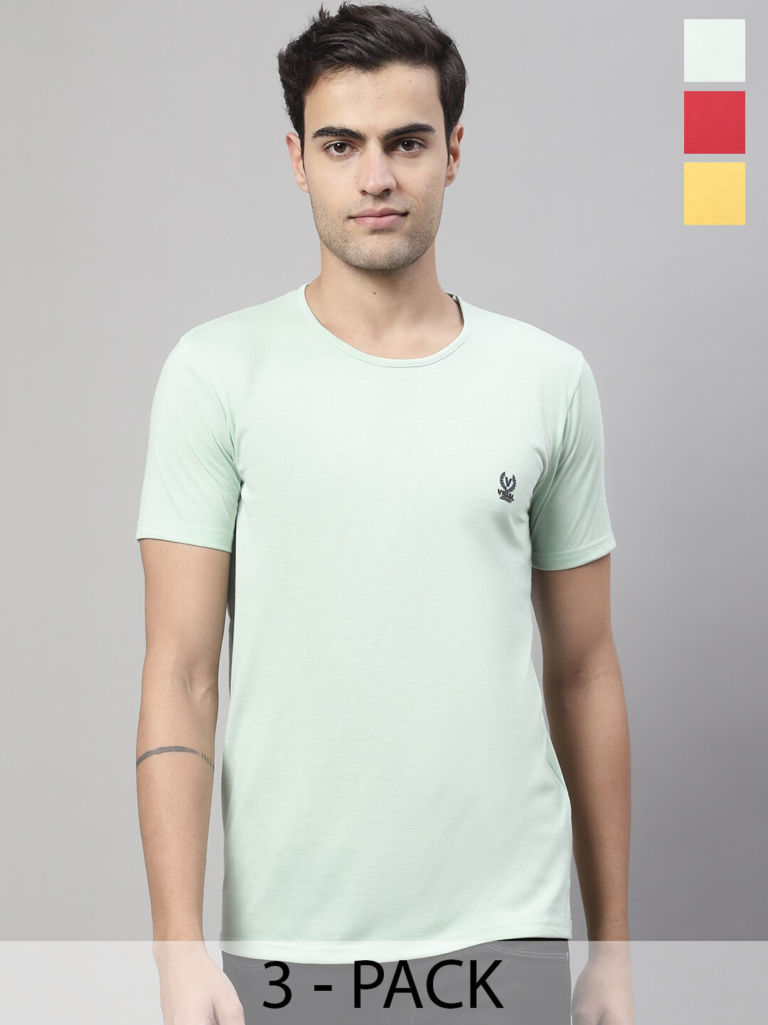 

VIMAL JONNEY Pack of 3 Round Neck Cotton T-shirts, Sea green