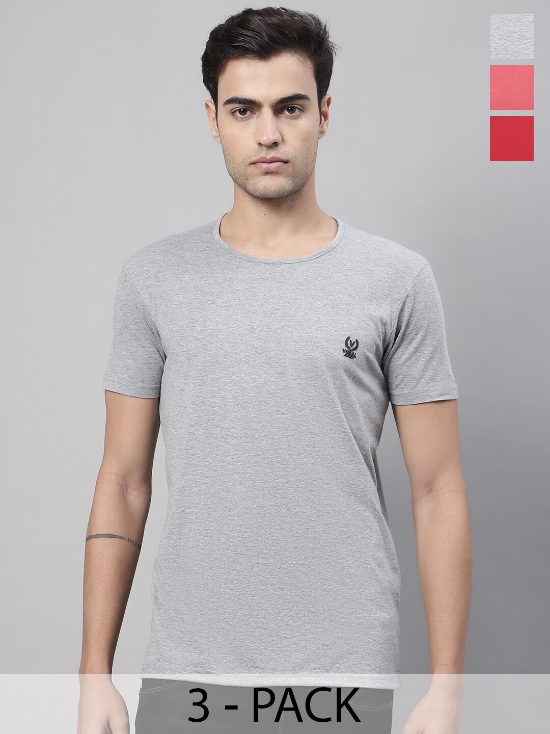 

VIMAL JONNEY Pack Of 3 Cotton T-shirt, Grey