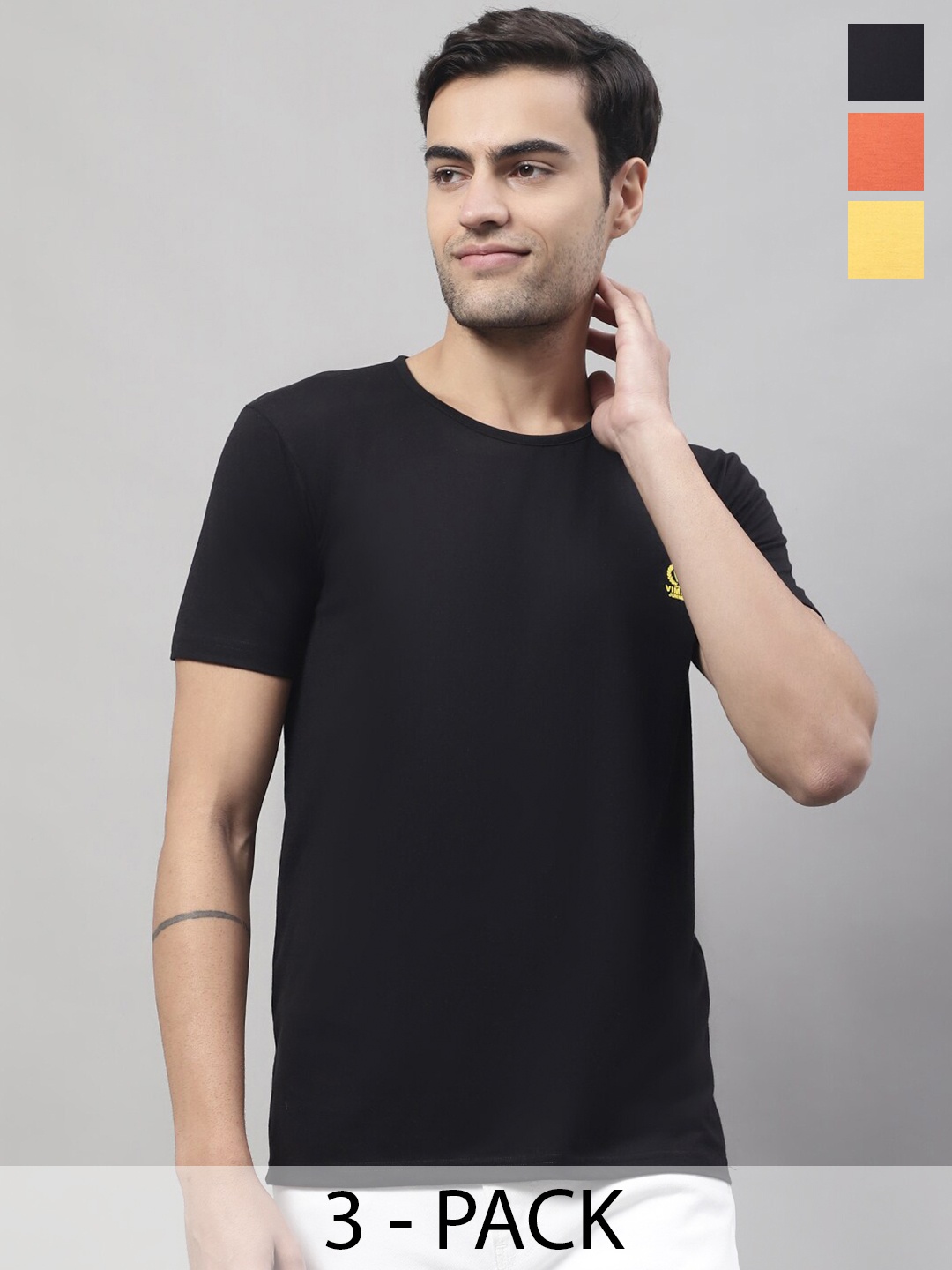 

VIMAL JONNEY Pack of 3 Round Neck Cotton T-shirts, Black