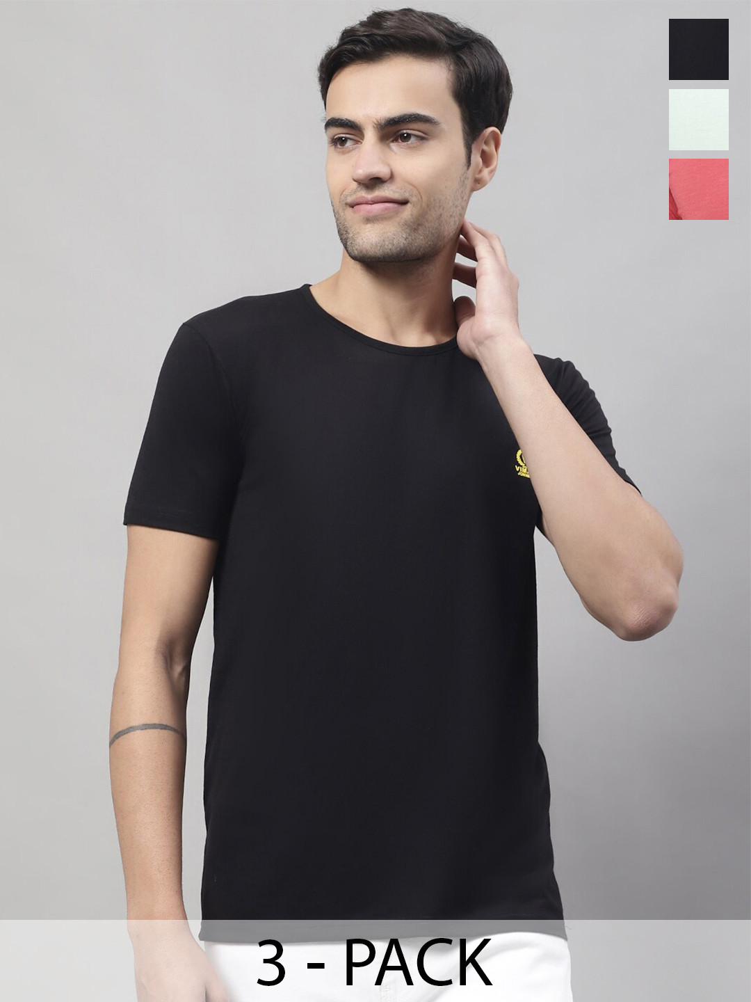 

VIMAL JONNEY Pack Of 3 Cotton T-shirts, Black