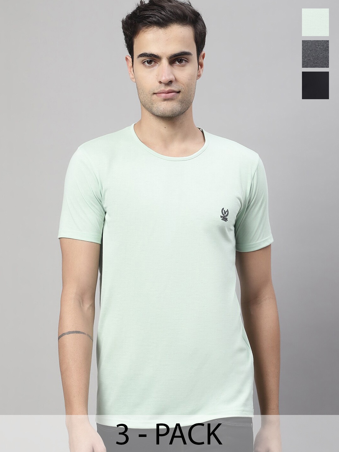 

VIMAL JONNEY Pack of 3 Round Neck Cotton T-shirt, Sea green