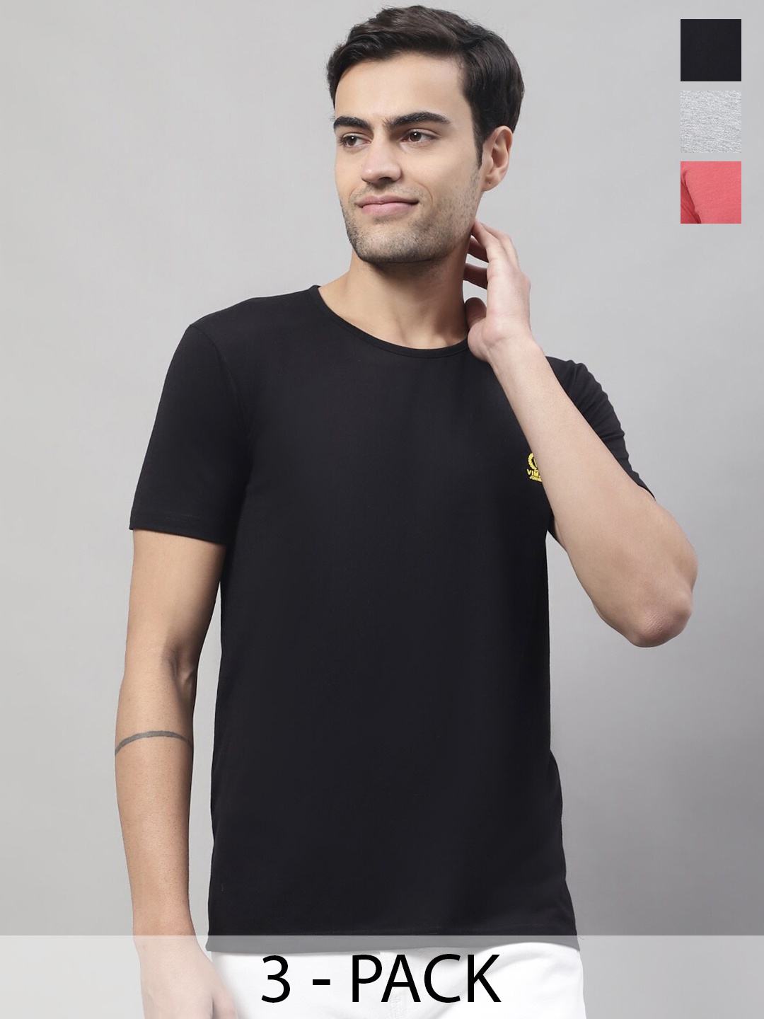 

VIMAL JONNEY Pack of 3 Round Neck Cotton T-shirts, Black