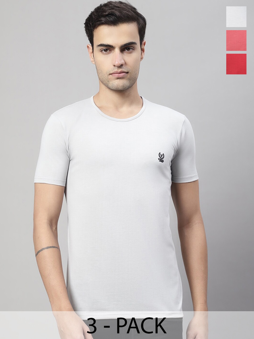 

VIMAL JONNEY Pack Of 3 Round Neck Cotton T-shirt, White