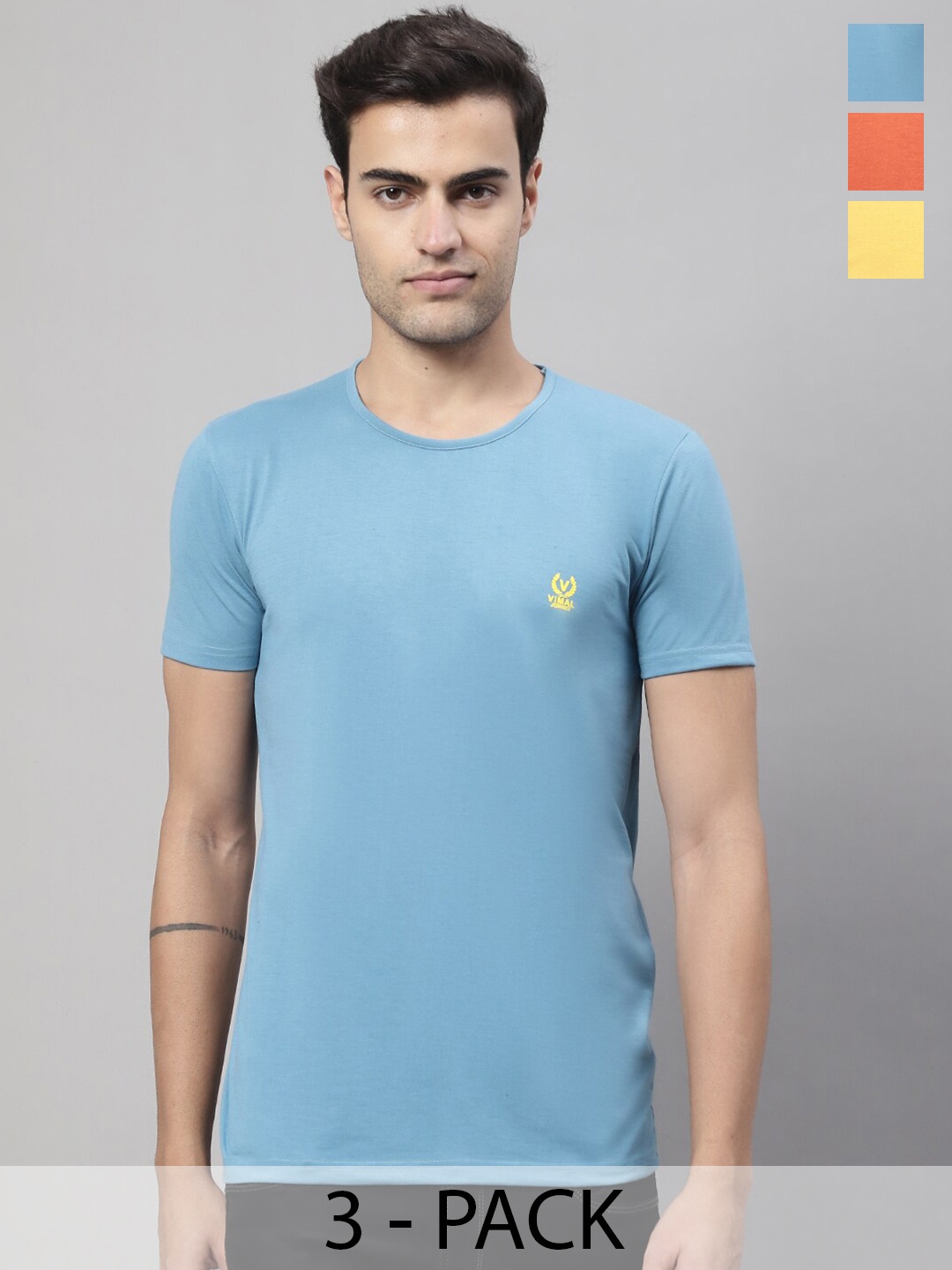 

VIMAL JONNEY Pack Of 3 Cotton T-shirt, Blue