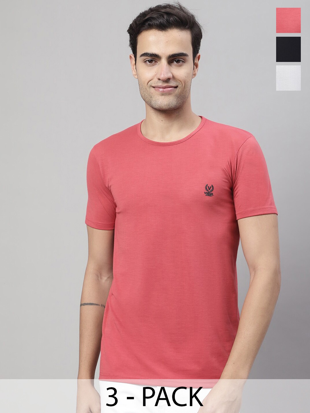 

VIMAL JONNEY Pack of 3 Round Neck Cotton T-shirts, Pink