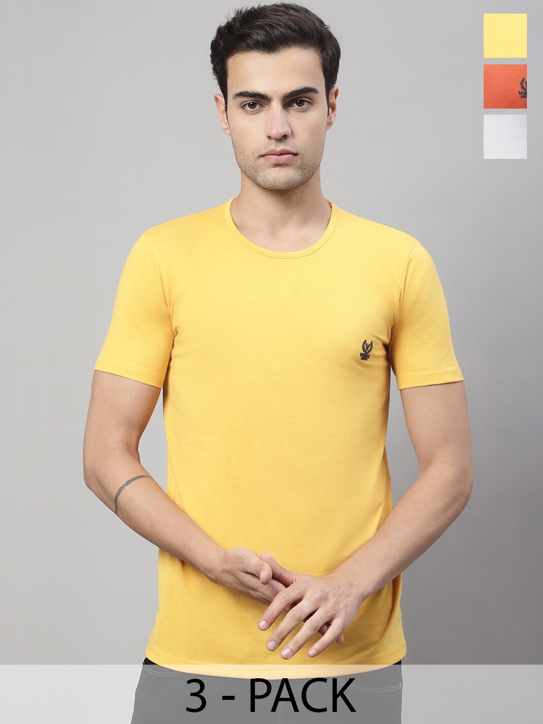 

VIMAL JONNEY Pack of 3 Round Neck Cotton T-shirt, Yellow