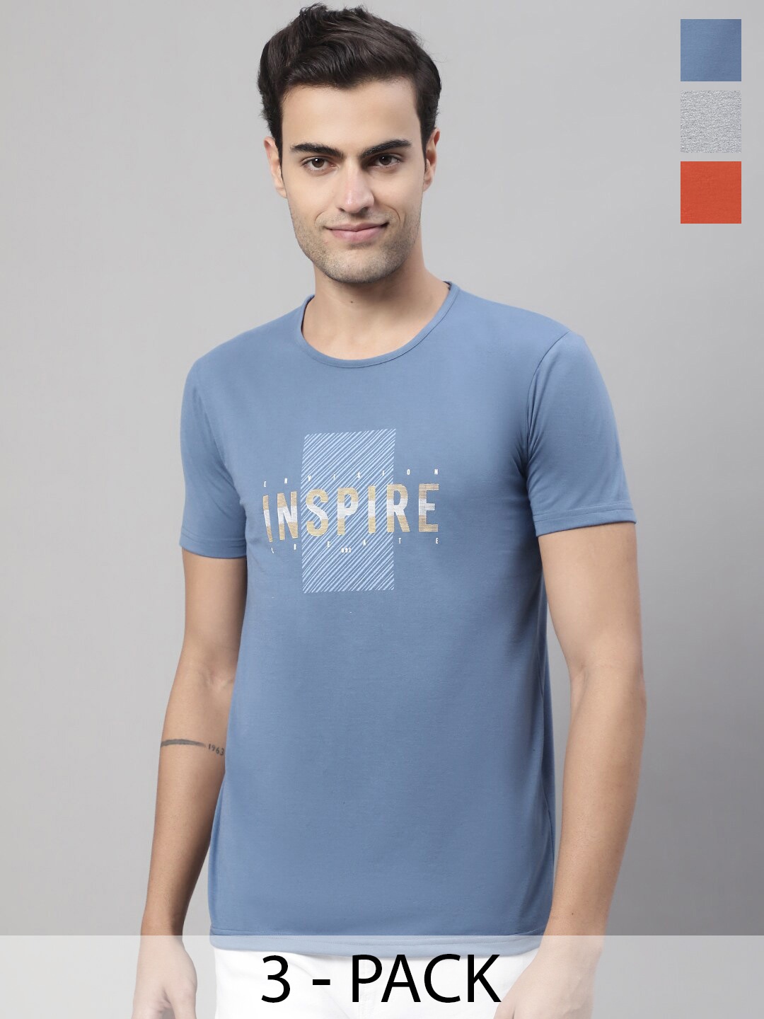 MACK JONNEY Pack Of 3 Printed Cotton T-shirts, Blue