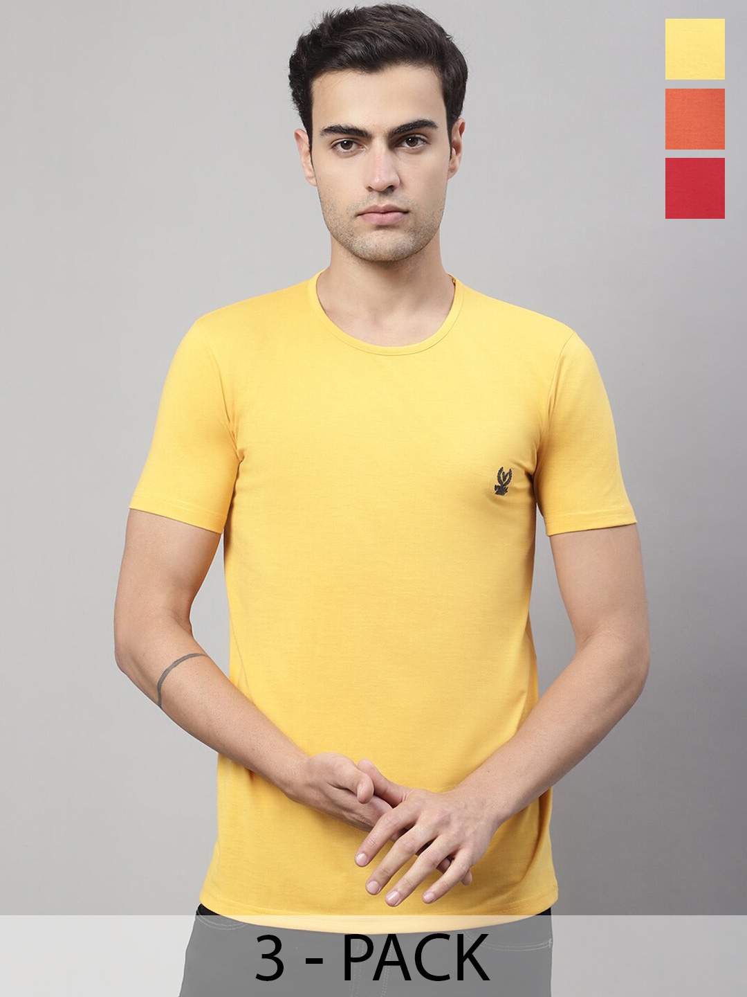 

VIMAL JONNEY Pack Of 3 Cotton Regular Fit T-shirts, Yellow