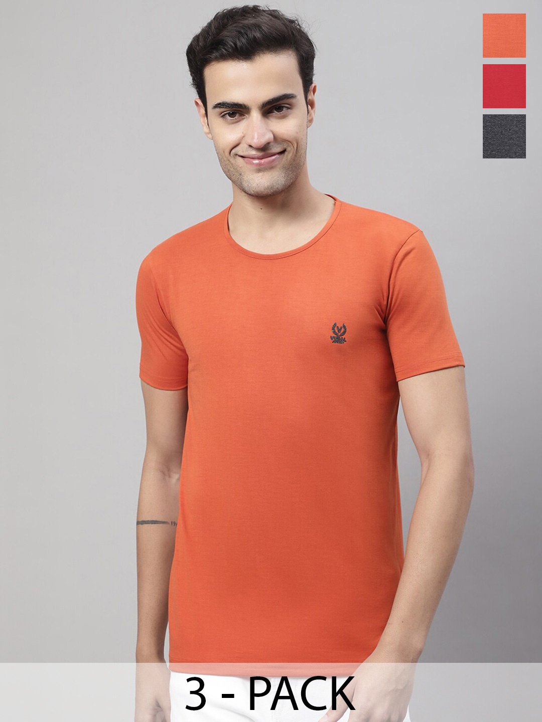 

MACK JONNEY Pack of 3 Round Neck Short Sleeves Cotton T-shirt, Orange