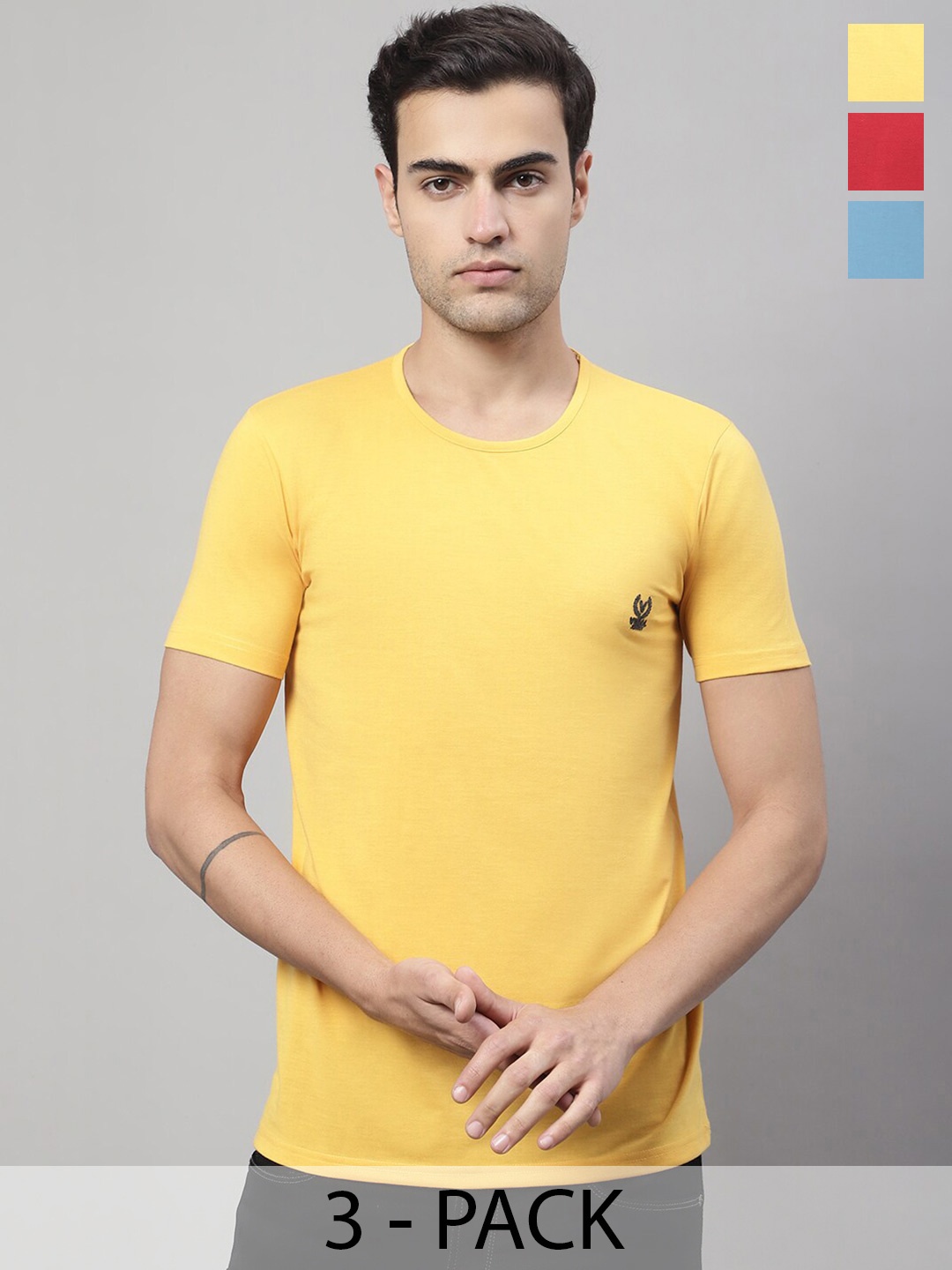 

MACK JONNEY pack of 3 Round Neck Short Sleeves Cotton T-shirt, Yellow