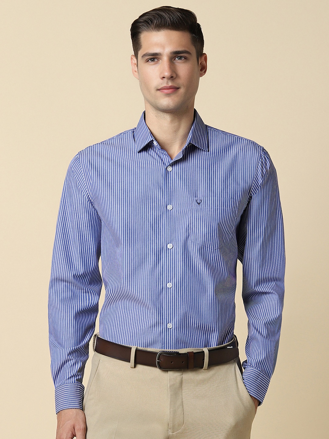

Allen Solly Men Slim Fit Opaque Striped Formal Shirt, Blue
