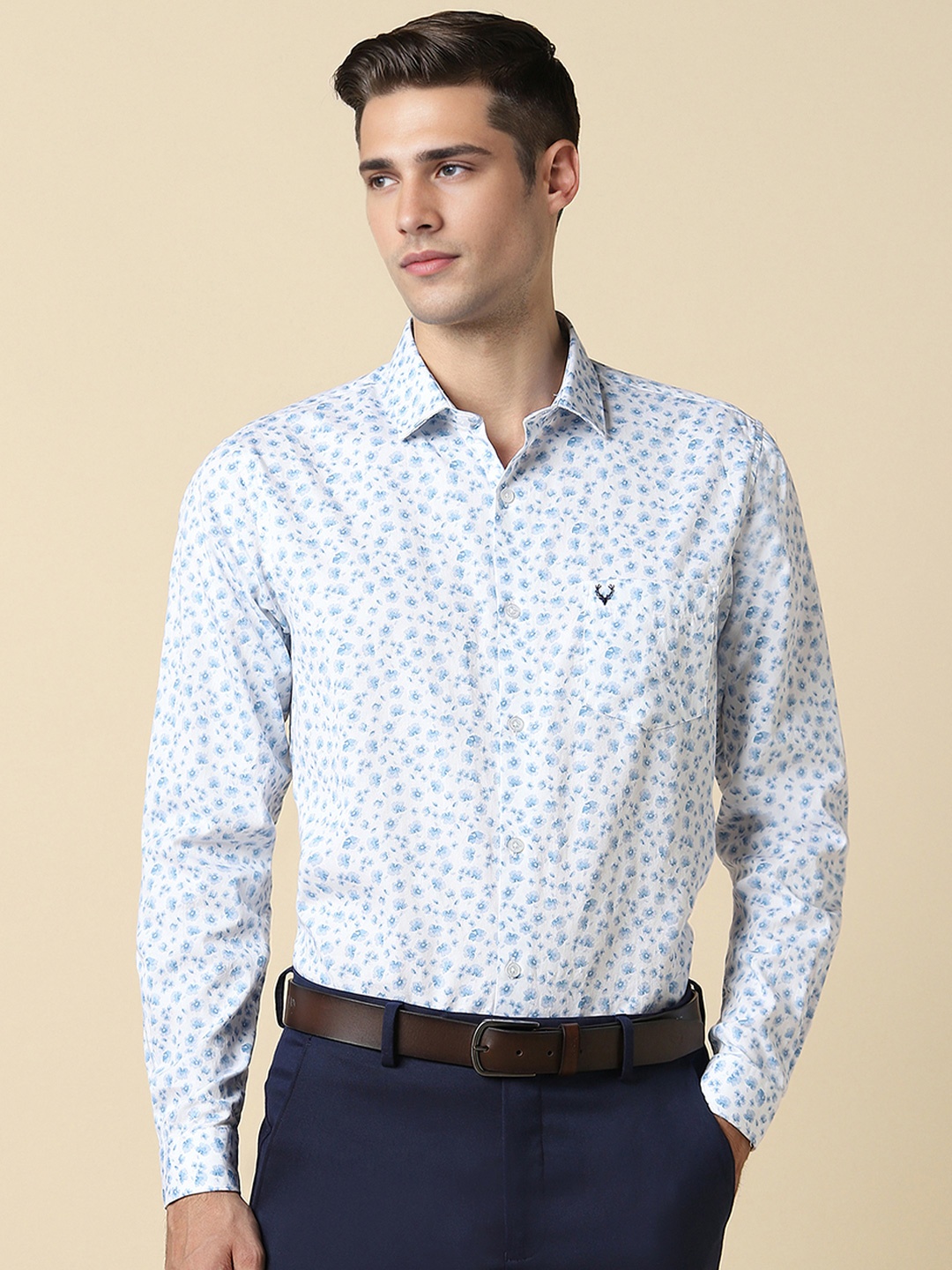 Allen Solly Men Slim Fit Floral Opaque Printed Formal Shirt, White