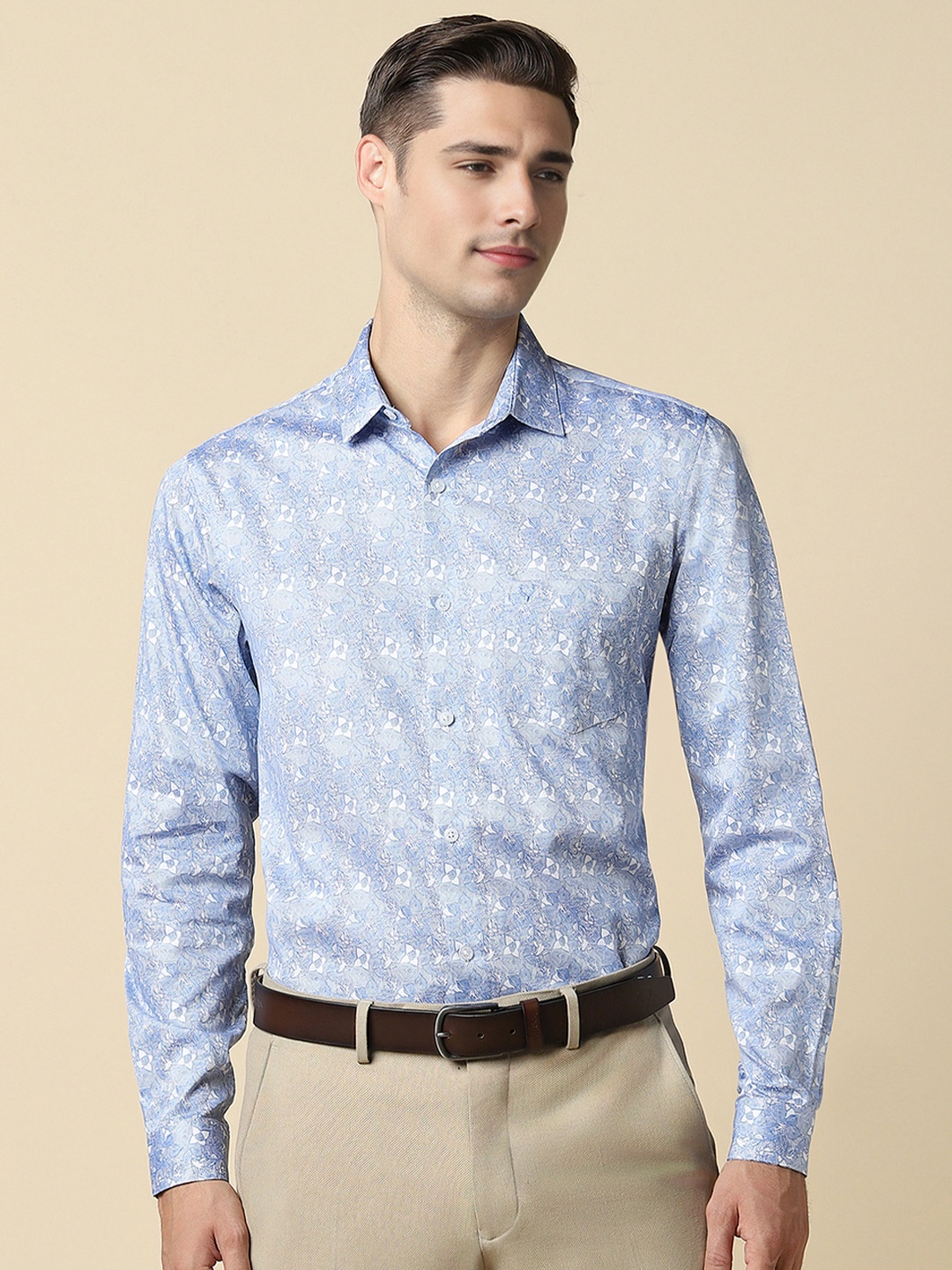 

Allen Solly Men Slim Fit Opaque Printed Formal Shirt, Blue