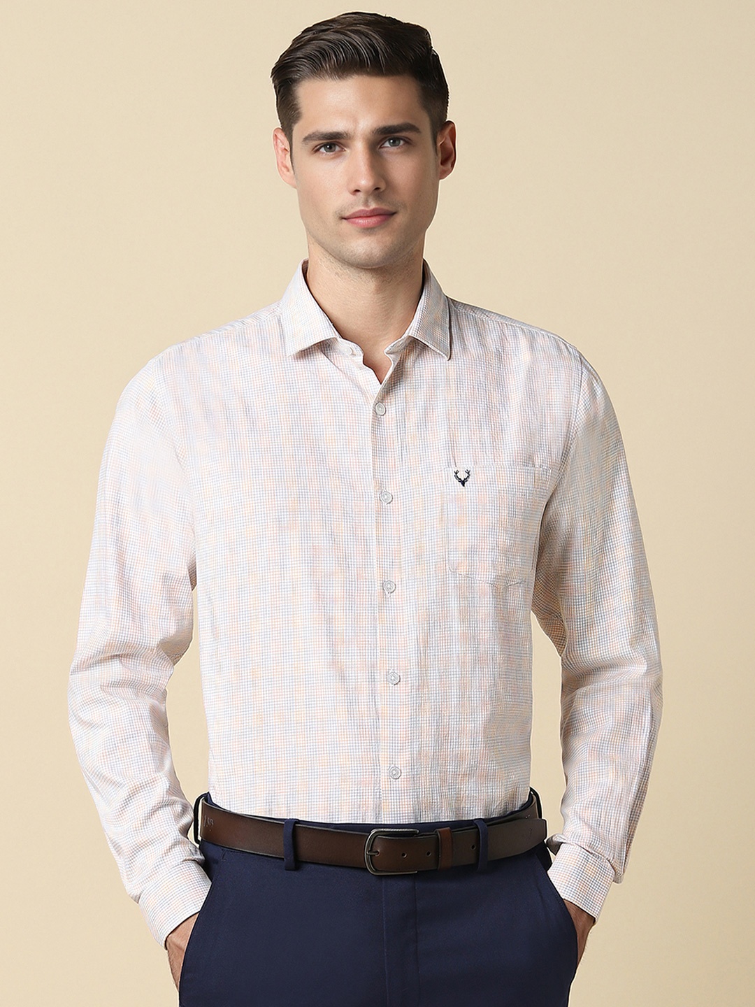 

Allen Solly Men Slim Fit Opaque Checked Formal Shirt, Beige