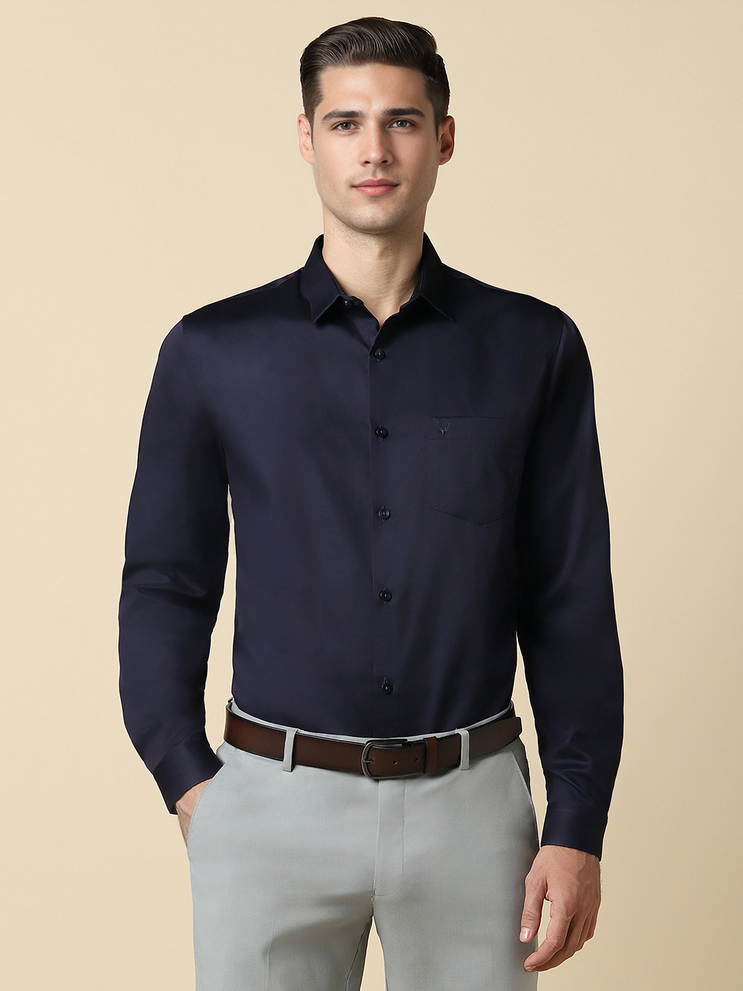 

Allen Solly Cotton Spread Collar Long Sleeves Slim Fit Opaque Formal Shirt, Navy blue