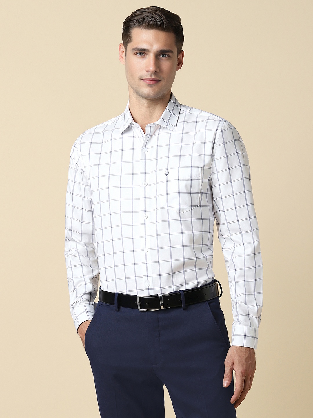 

Allen Solly Men Slim Fit Windowpane Checks Opaque Checked Formal Shirt, White