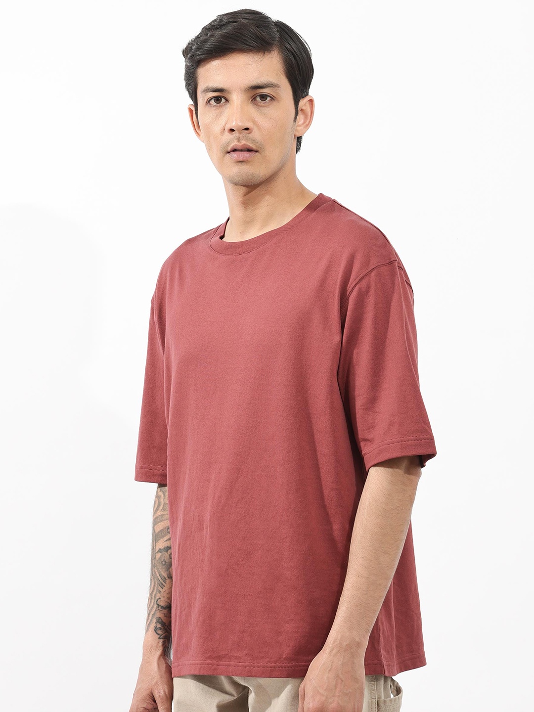 RARE RABBIT Men Gallos Oversized s Cotton T-Shirt, Rust