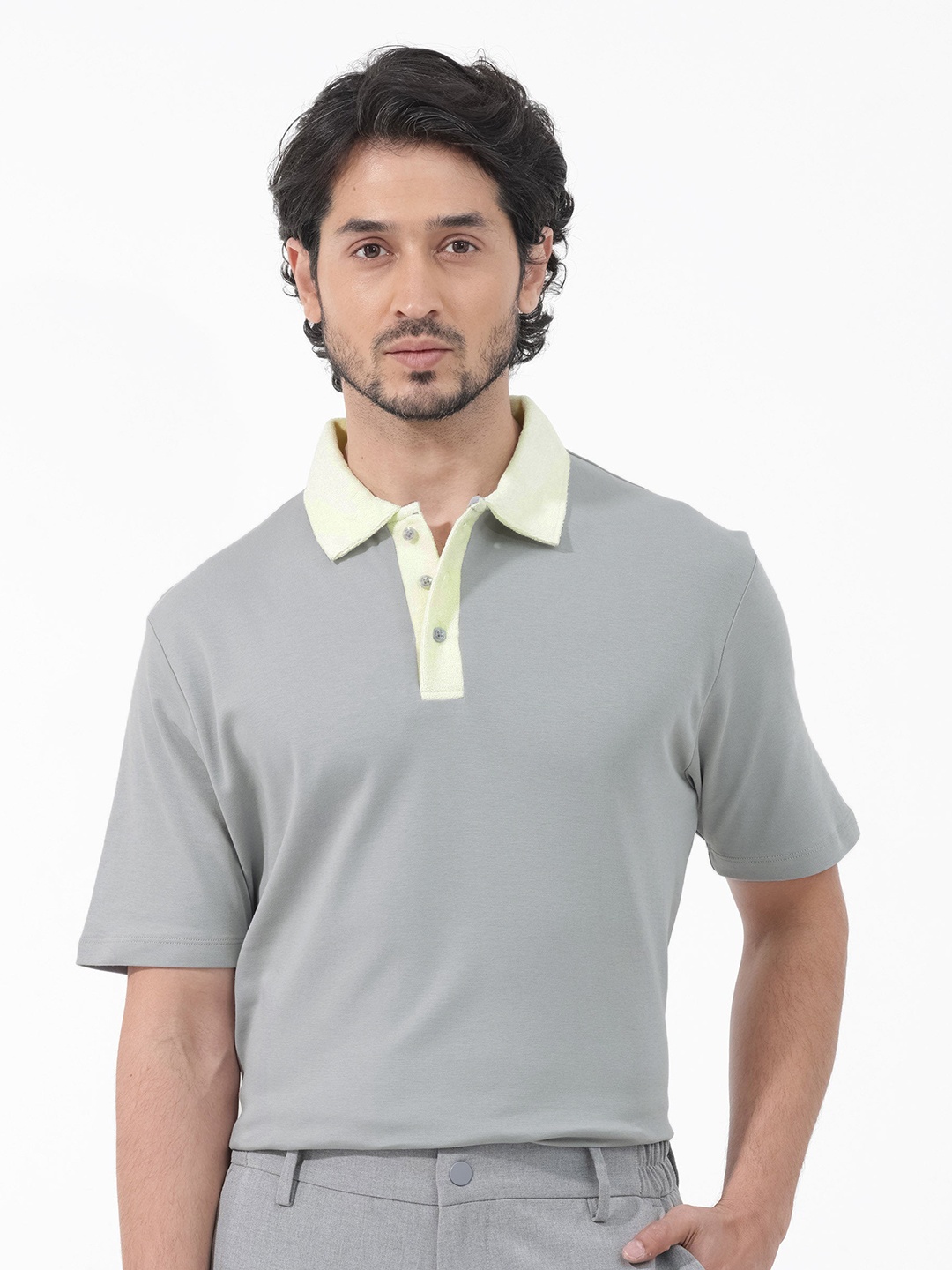 

RARE RABBIT Men Canot Regular Fit Polo Collar Cotton T-Shirt, Grey