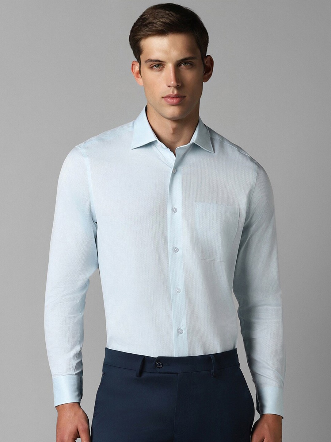

Louis Philippe Self Design Pure Cotton Formal Shirt, Blue