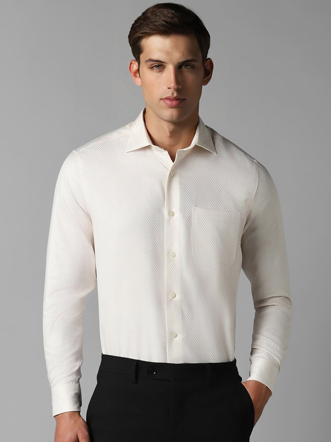 

Louis Philippe Self Design Pure Cotton Formal Shirt, Cream