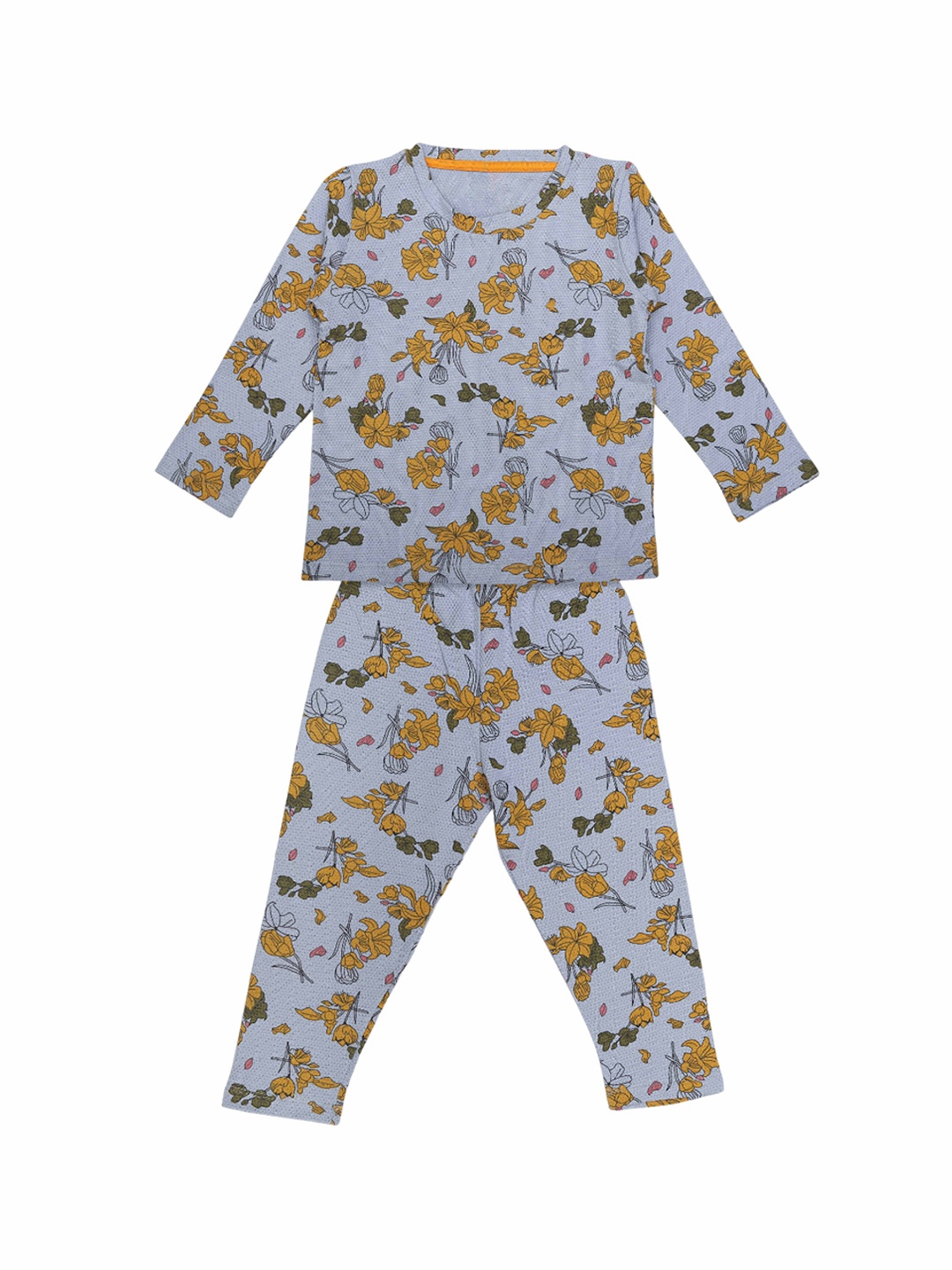 

HERE&NOW Blue Girls Floral Printed Long Sleeves Cotton Night Suit