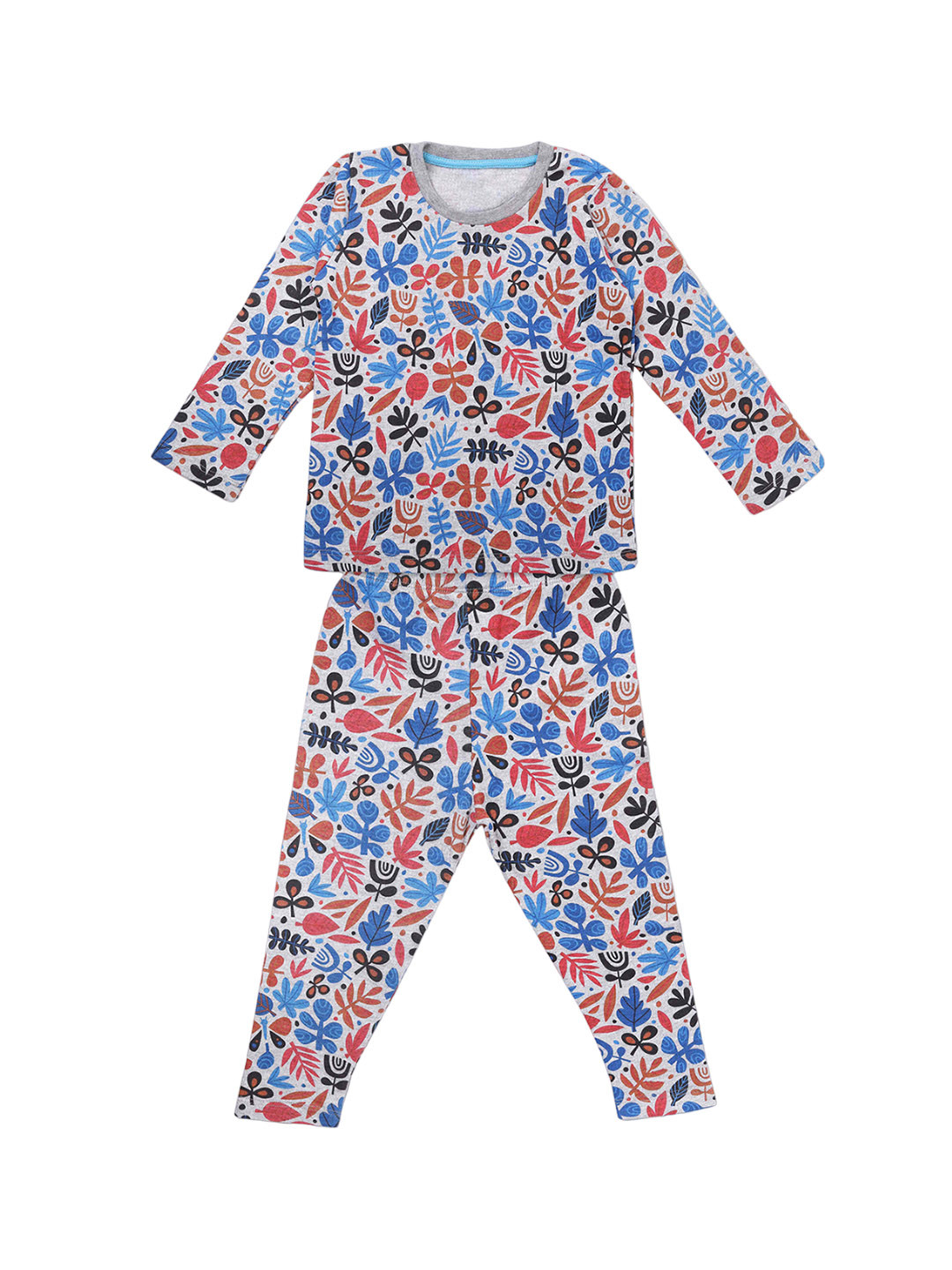 

HERE&NOW Grey Girls Floral Printed Long Sleeves Cotton Night Suit